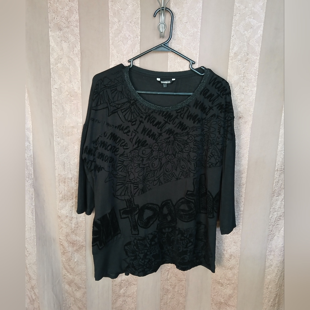 Desigual Women's Top Asymmetrical Velvet Print Together